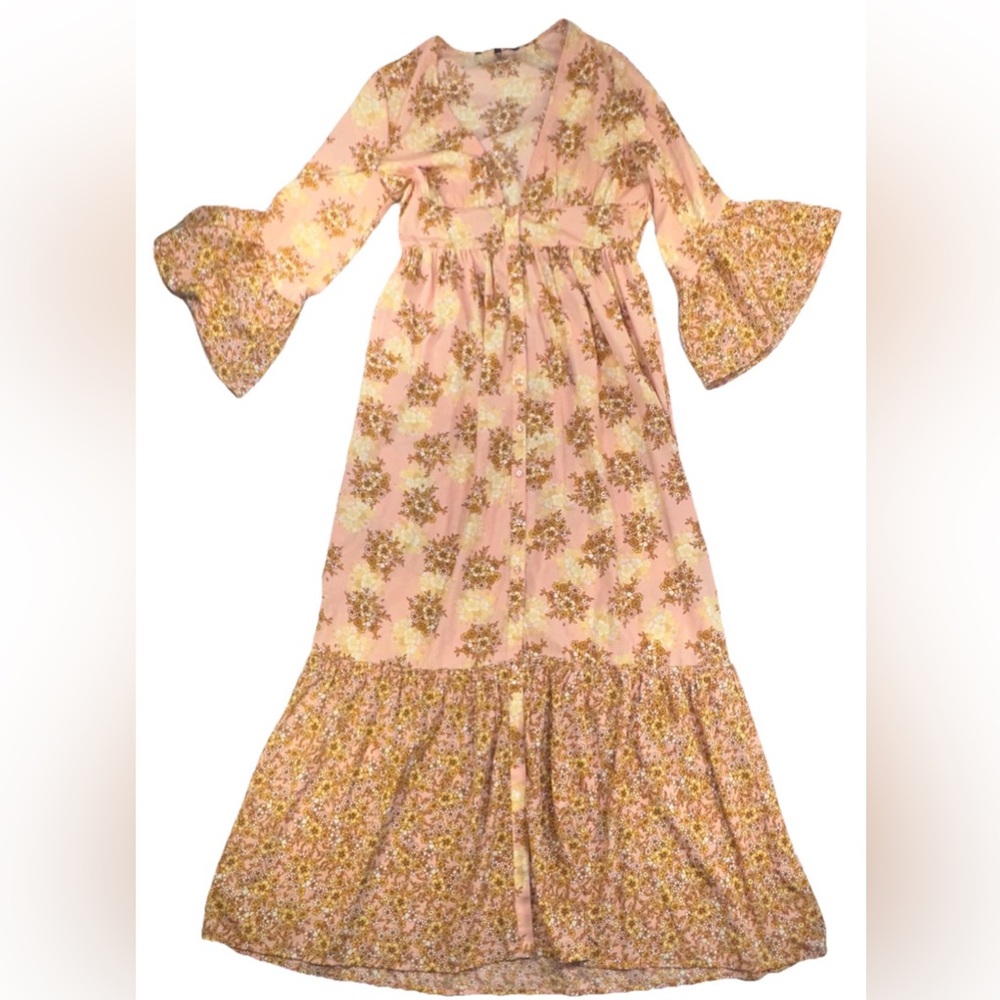 Vera Moda Floral Eavis Maxi Dress In Rose Tan Size M Romantic Wedding - Picture 5 of 16
